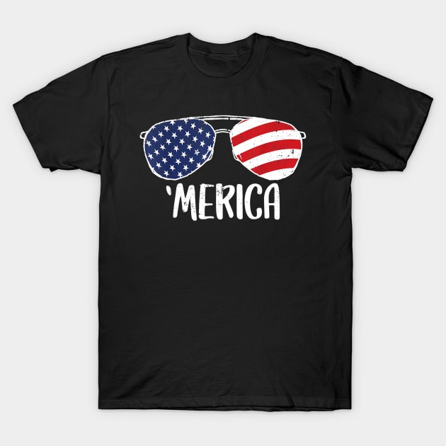 4th of July Merica Sunglasses Tee Gift Men Women kids USA T-Shirt by Haley Tokey